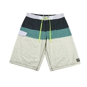 Kawasaki Mens  Board Shorts XL Black Teal Cream Neon Yellow Moto Trunks